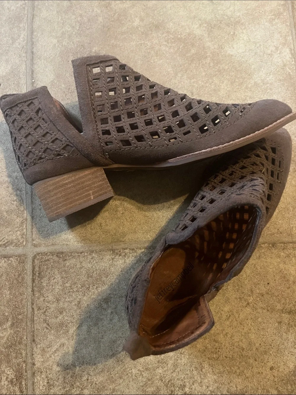 Jeffrey Campbell The Taggert Taupe Suede Open Weave Boho Leather Ankle Festival